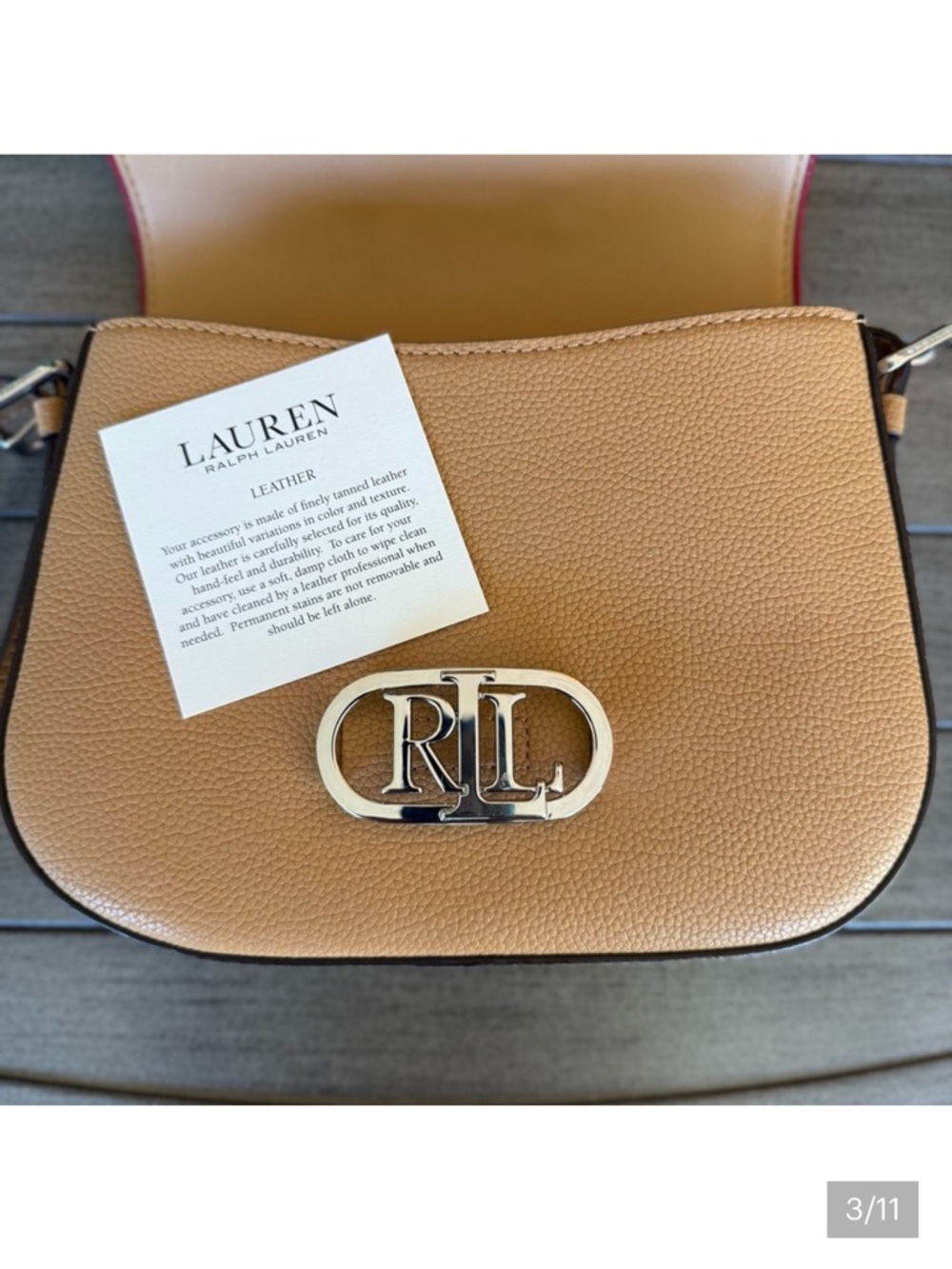 Ralph Lauren tan Crossbody Bag with Red Trim - Picture 3 of 8